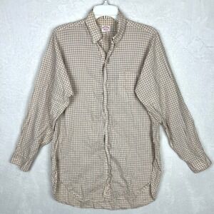 Vintage Brooks Brothers Button Up Shirt Mens 15 Check Yellow Beige 60s 70s USA